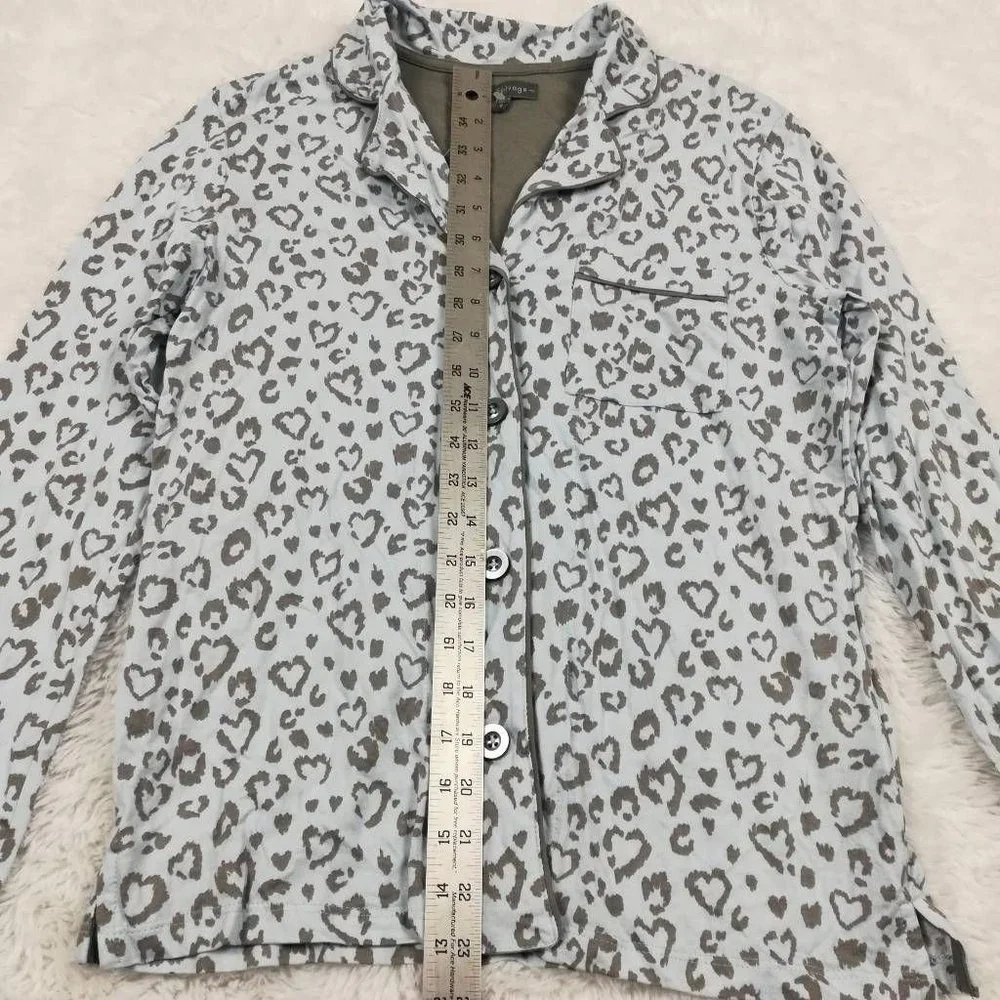 PJ Salvage Womens Pajama Top Multicolor Gray Heart Leopard Pocket Collared S New - Picture 5 of 8